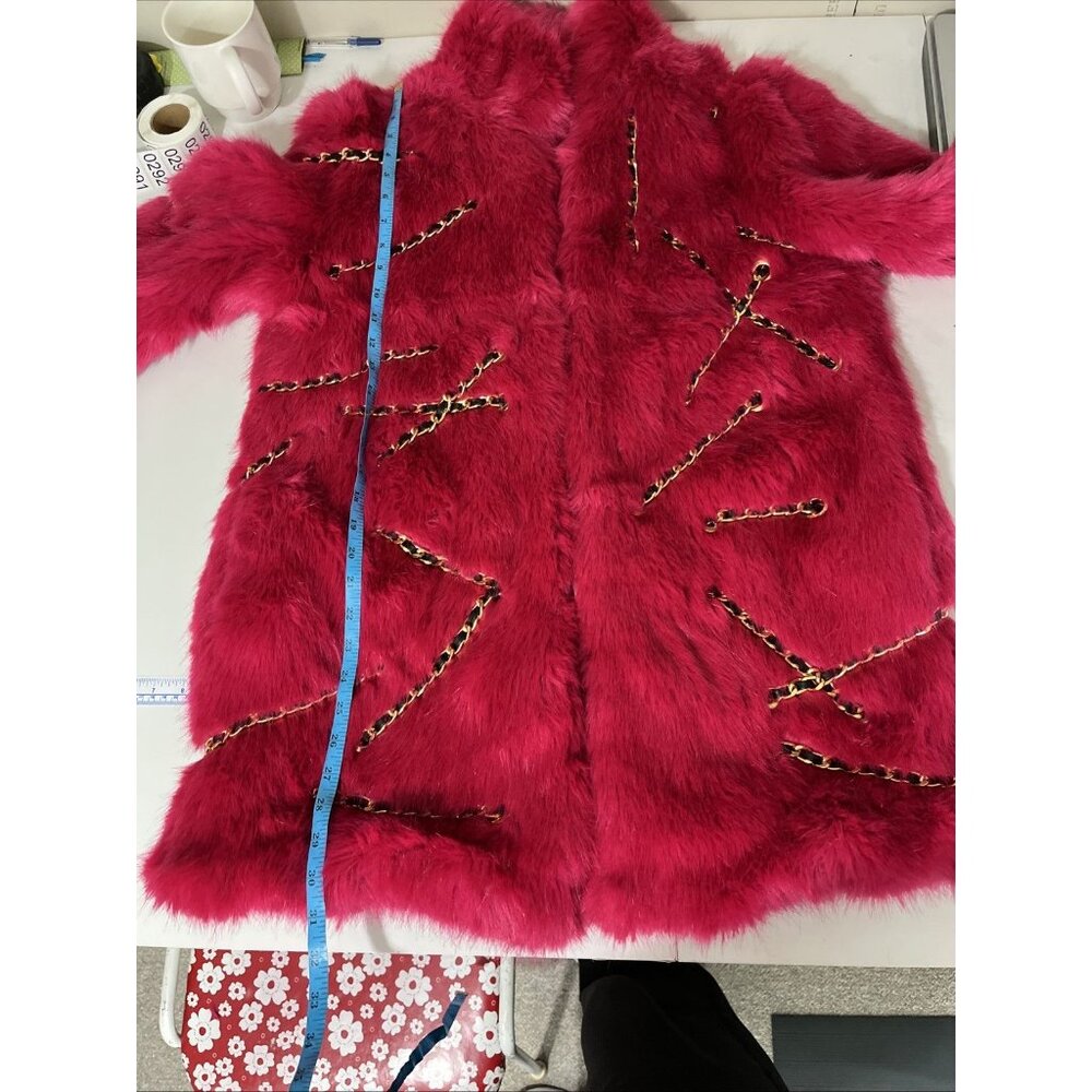 H&M x Moschino Jeremy Scott 2018 Pink Faux Fur Chain Coat XS Sold Out Collab Y2K - Picture 14 of 16